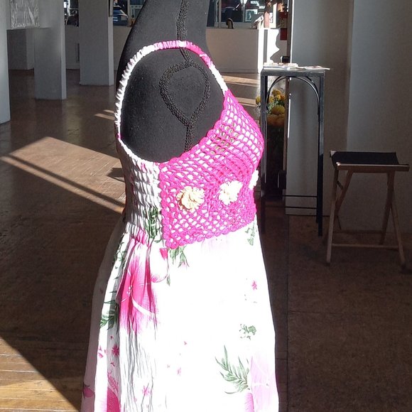 Pink and white floral crochet mixed media dress - Picture 6 of 11